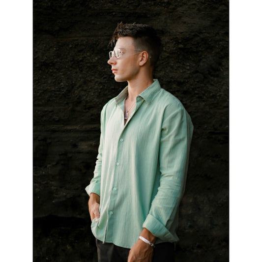 BEACHWELL Kemeja Pria Lengan Panjang Linen Krinkel Hijau Sage - Kemeja Luca Series Green Sage