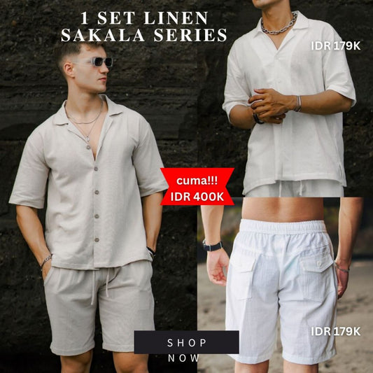 BEACHWELL SATU SET CELANA PENDEK & BAJU KEMEJA LINEN OVERSIZED - SAKALA SERIES