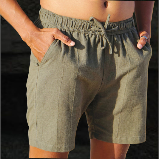 BEACHWELL Celana Pendek Pria Linen Katun - Canggu Series Hijau Army