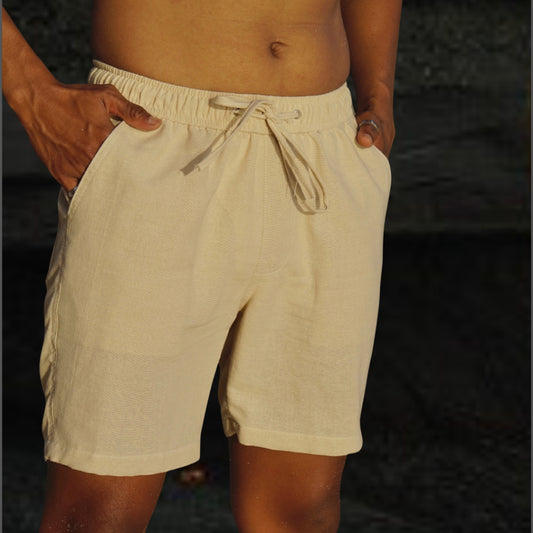 BEACHWELL Celana Pendek Pria Linen Katun - Canggu Series - warna Cream - Celana Linen Pantai COD