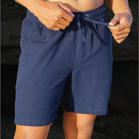 BEACHWELL Celana Pendek Pria Linen Katun - Canggu Series - warna Biru Navy