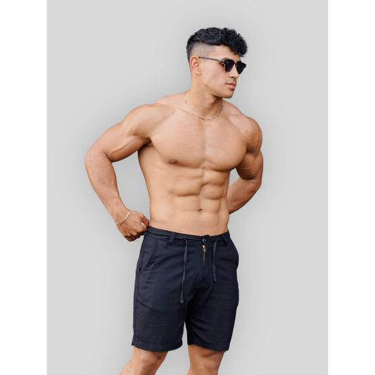 BEACHWELL Celana Pendek Pria Linen Rayon Polos - Hitam Black