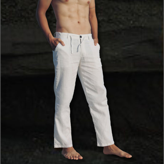 BEACHWELL Celana Panjang Putih Pria Linen Premium - White Linen Pants Premium Bali