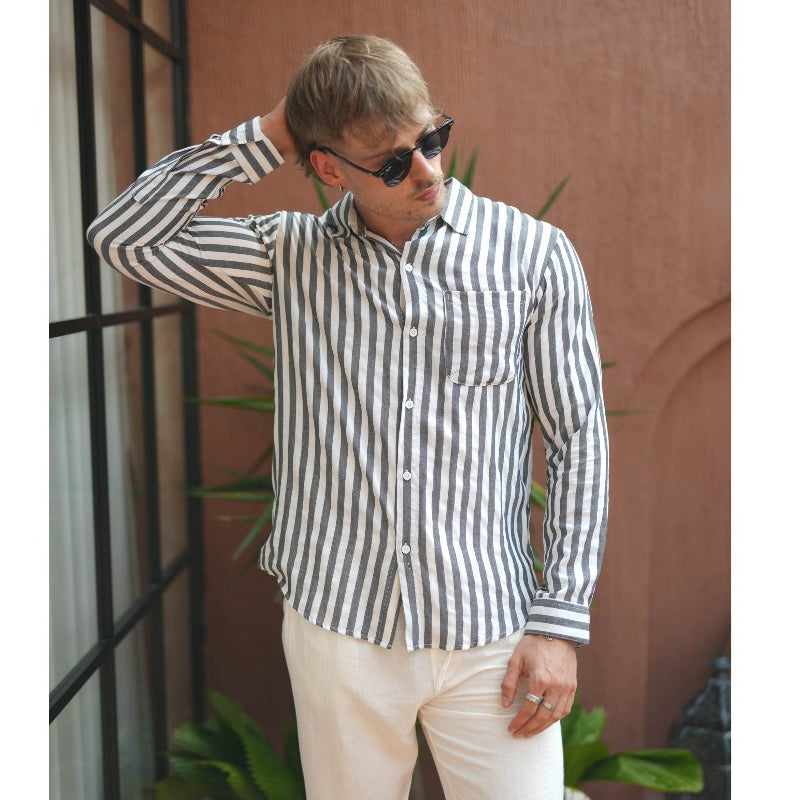 BEACHWELL Baju Kemeja Pria Garis Stripes Benito Stripes Kemeja Garis Lengan Panjang Beachwell Bali