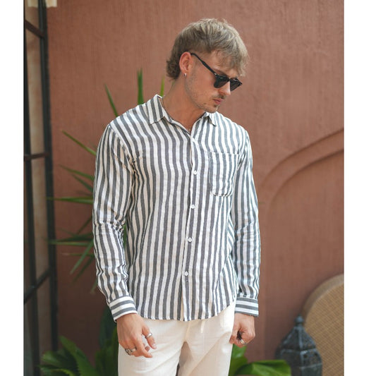 BEACHWELL Baju Kemeja Pria Garis Stripes Benito Stripes Kemeja Garis Lengan Panjang Beachwell Bali
