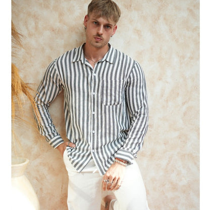 BEACHWELL Baju Kemeja Pria Garis Stripes Benito Stripes Kemeja Garis Lengan Panjang Beachwell Bali