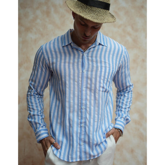 BEACHWELL Baju Kemeja Pria Garis Stripes Benito Stripes Kemeja Garis Lengan Panjang Beachwell Bali