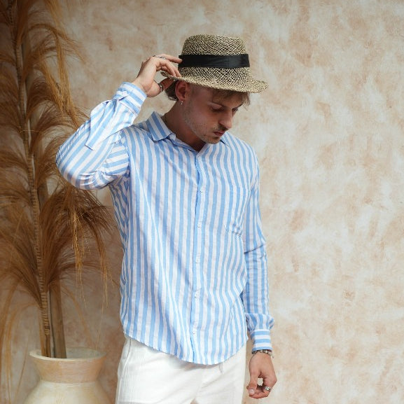 BEACHWELL Baju Kemeja Pria Garis Stripes Benito Stripes Kemeja Garis Lengan Panjang Beachwell Bali