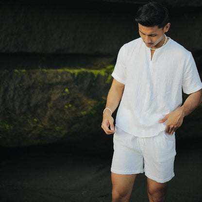 BEACHWELL Celana Pendek Pria Putih Polos - Rosalia Series - Model Loose Celana Pantai Putih Pria