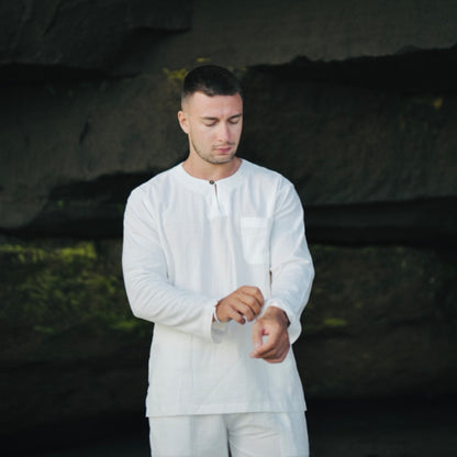 BEACHWELL Kemeja Azaro Linen Keringkel Putih Panjang