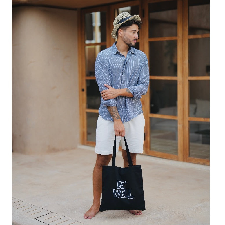 BEACHWELL Totebag Tas Kanvas Hitam Magnet Klik - Tas Totebag Pantai dan Tas Kuliah Pria Wanita