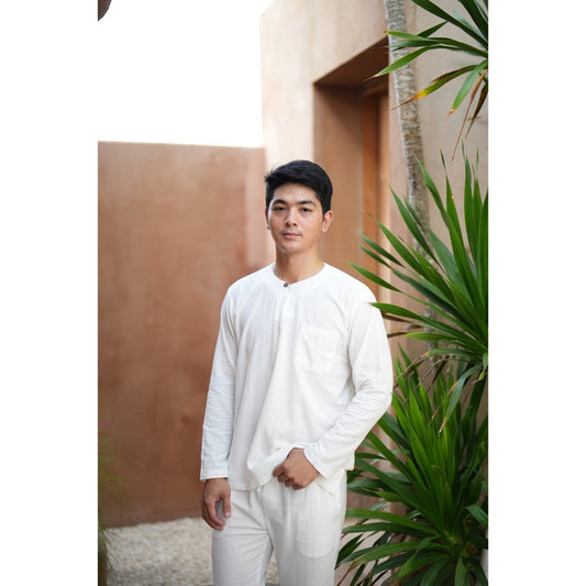 BEACHWELL Kemeja Azaro Linen Keringkel Putih Panjang