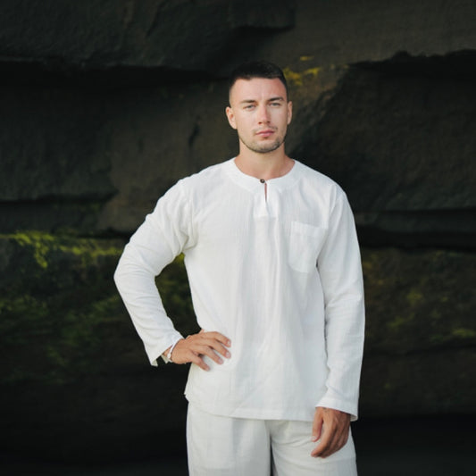 BEACHWELL Kemeja Azaro Linen Keringkel Putih Panjang