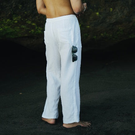 BEACHWELL Celana Panjang Putih Pria - Rosalia Series Loose Straight Pants - Celana Pantai Putih Pria