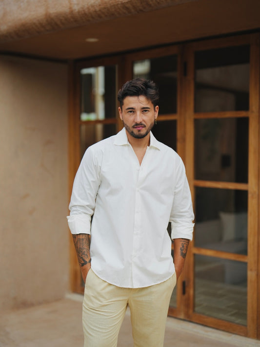 BEACHWELL Kemeja Pria Katun Noah Poplin Series COD Kemeja Lengan Panjang Putih White - All Varian