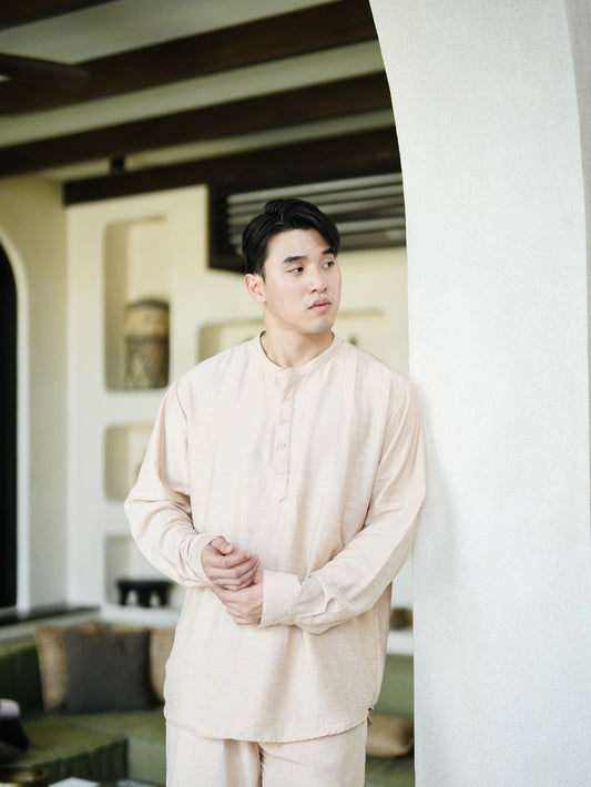BEACHWELL Kemeja Pria POLO Linen Mandarin Series Kerah Shanghai Lengan Panjang Putih White All Color
