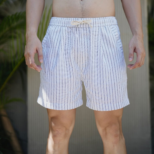 BEACHWELL Celana Pendek Pria Linen Stripes Garis Katun - Bozzaline Short Series All Varians