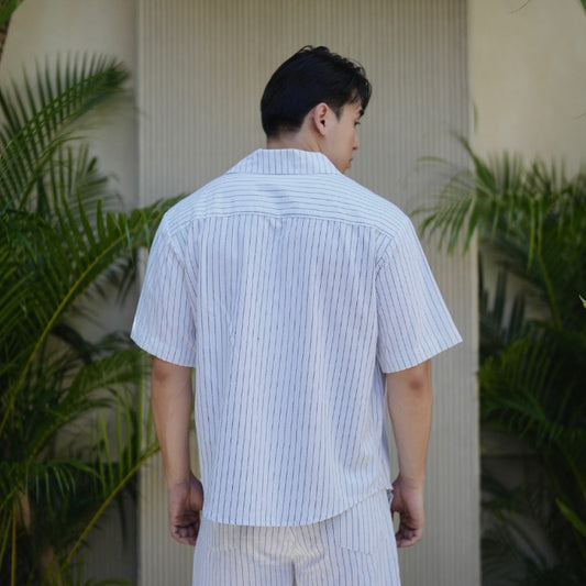 BEACHWELL Kemeja Pria Linen Garis Stripes Linen Katun Lengan Pendek - Bozzaline Series All Varian