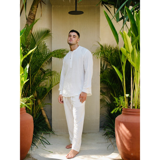BEACHWELL SATU SET POLO LINEN MANDARIN BAJU KEMEJA + CELANA PANJANG - POLO LINEN MANDARIN SERIES