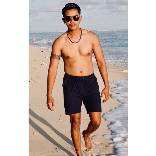 BEACHWELL Celana Pendek Pria Linen Katun - Canggu Series - Hitam Black - COD Celana Linen Pantai
