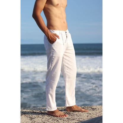 BEACHWELL Celana Panjang Putih Pria Linen Premium - White Linen Pants Premium Bali