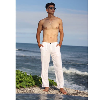 BEACHWELL Celana Panjang Putih Pria Linen Premium - White Linen Pants Premium Bali