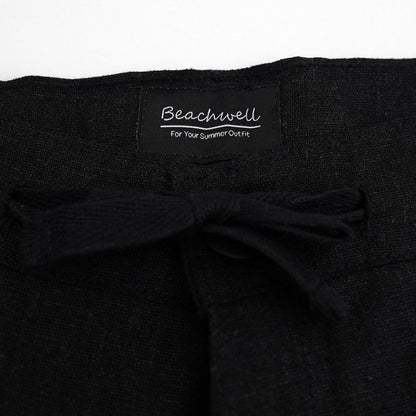BEACHWELL Celana Pendek Pria Linen Rayon Polos - Hitam Black