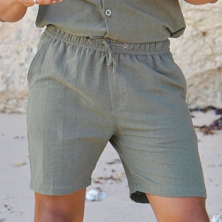 BEACHWELL Celana Pendek Pria Linen Katun - Canggu Series Hijau Army