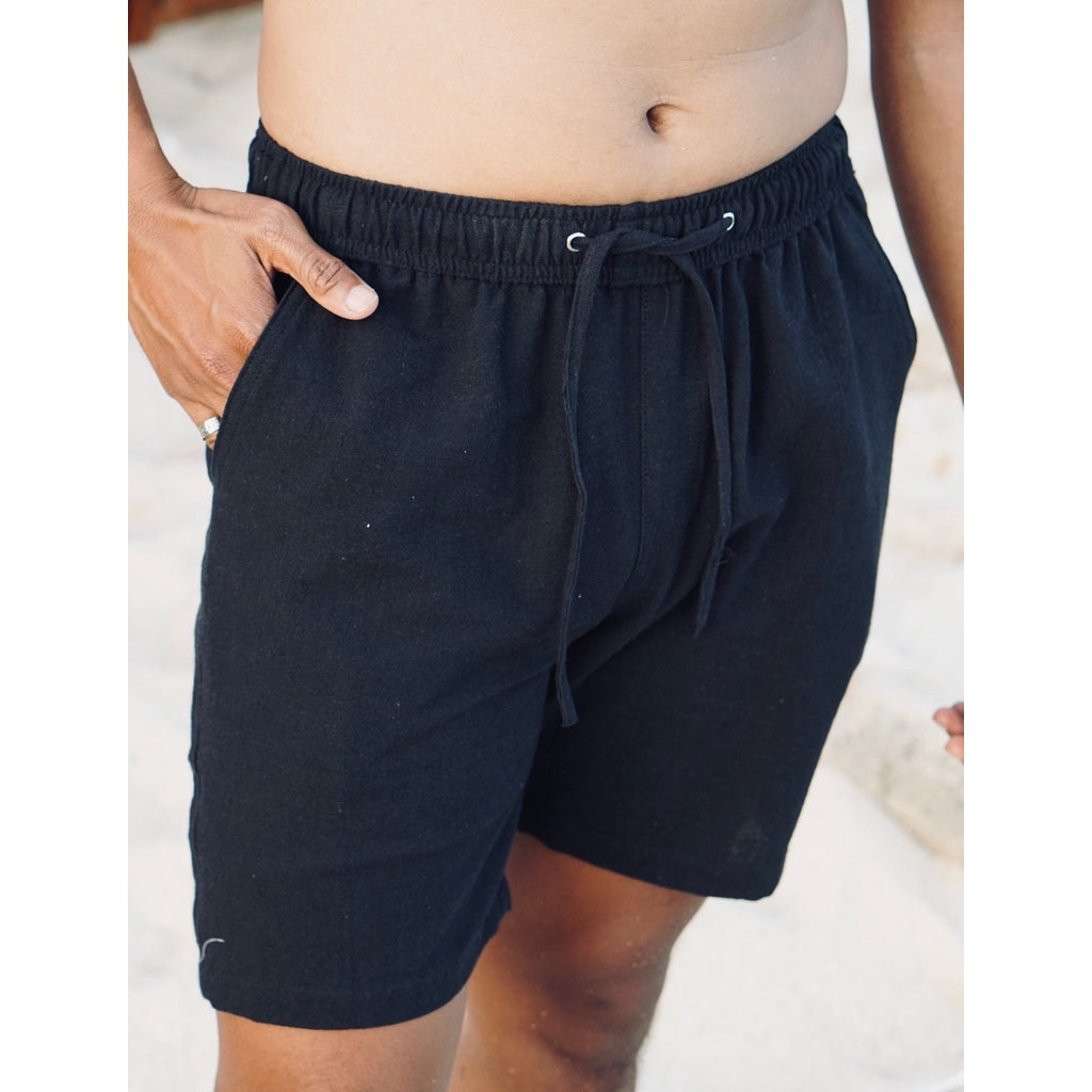 BEACHWELL Celana Pendek Pria Linen Katun - Canggu Series - Hitam Black - COD Celana Linen Pantai