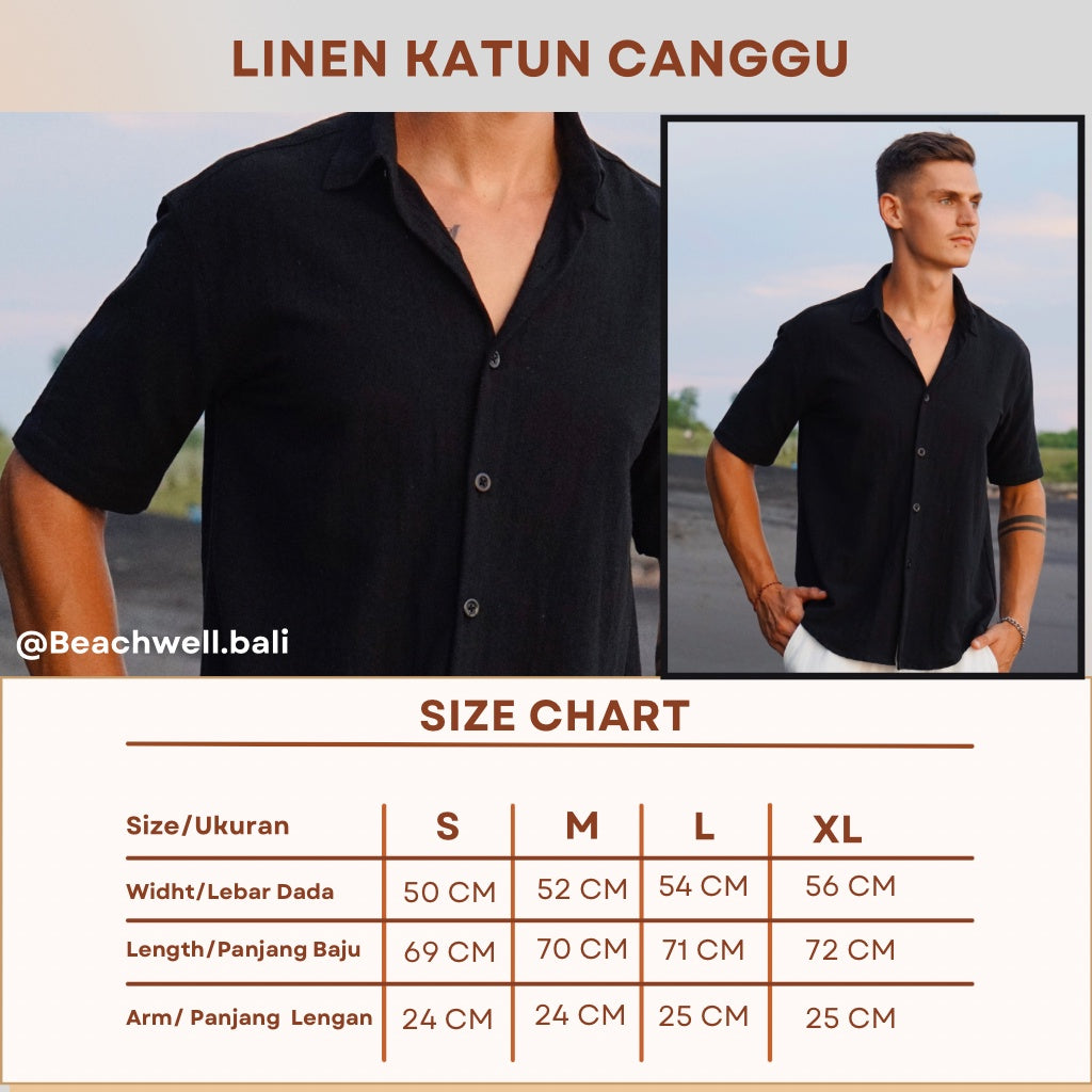BEACHWELL Kemeja Pria Linen Katun Lengan Pendek -  Canggu Series - Hitam Black