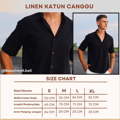 BEACHWELL Kemeja Pria Linen Katun Lengan Pendek -  Canggu Series - Hitam Black